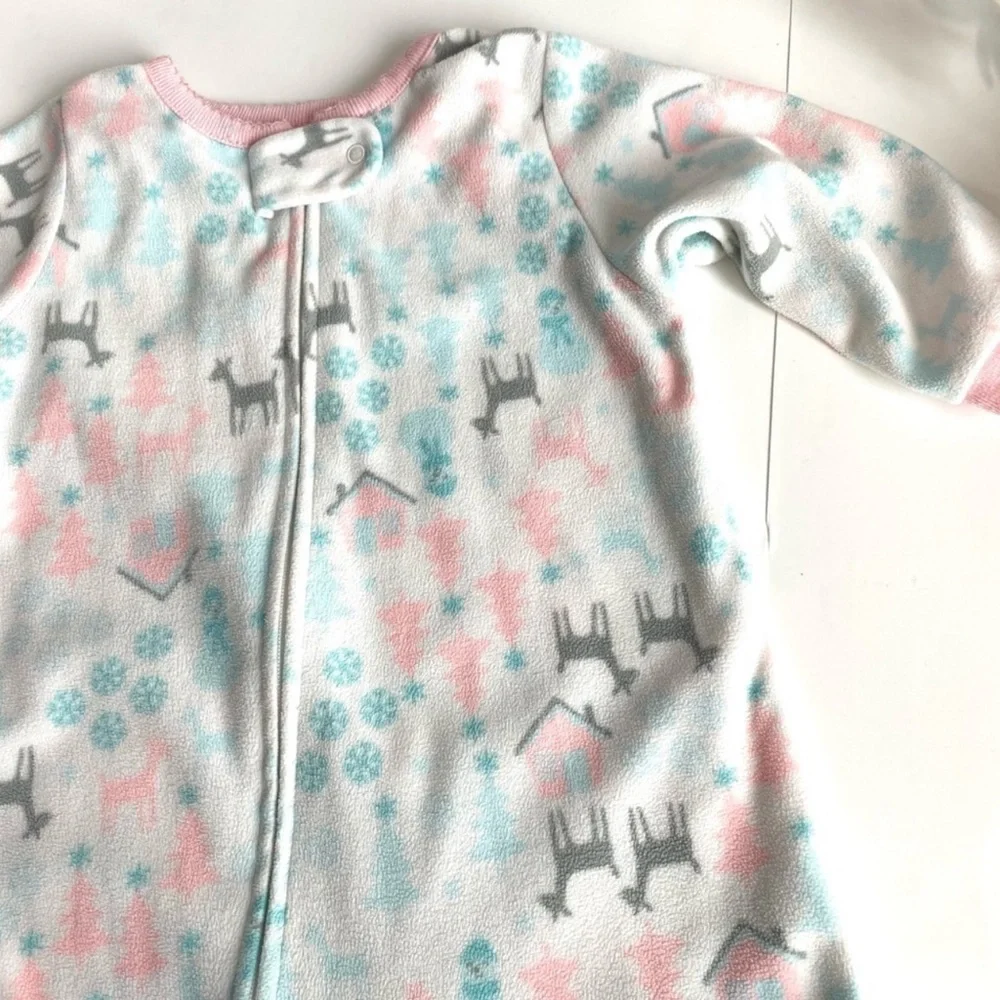 Carter's Fleece Footed Onesie Baby Girl Pajamas Bundle of 2